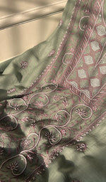 将图像加载到图库查看器中, Women's Lakhnavi Handcrafted Mul Chanderi Unstitched Kurta And Dupatta Set - HONC0287727