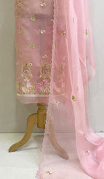 将图像加载到图库查看器中, Women's Lakhnavi Handcrafted Pure Organza Chikankari Unstitched Kurta And Dupatta Set- HONC0139598