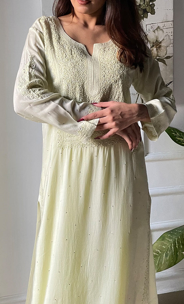 Women's Lucknowi Handcrafted Modal Cotton Chikankari Kurti - HONC0264914