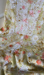 Load image into Gallery viewer, Women's Lucknowi Handcrafted Mul Cotton Chikankari Unstitched Kurti Fabric- HONC0157691