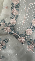 将图像加载到图库查看器中, Women's Lucknowi Handcrafted Pure Organza Silk Chikankari Kurta Dupatta Set - HONC0SOLD