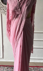将图像加载到图库查看器中, Women's Lakhnavi Handcrafted Viscose Georgette Chikankari Saree - HONC0333856