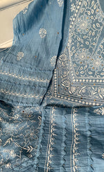 将图像加载到图库查看器中, Women's Lakhnavi Handcrafted Mul Chanderi Semi - stitched Kurta And Dupatta Set- HONC0282423