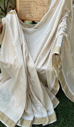 Load image into Gallery viewer, Women's Lakhnavi Handcrafted Munga Silk Chikankari Saree - HONC0266958