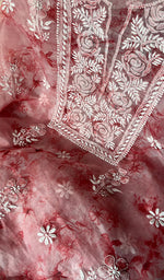 将图像加载到图库查看器中, Women's Lakhnavi Handcrafted Organza Chikankari Unstitched Kurta And Dupatta Set - HONC0268883