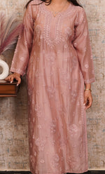 Load image into Gallery viewer, Women's Lucknowi Handcrafted Chanderi Silk Chikankari Kurti - HONC0310297