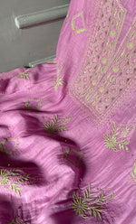 Load image into Gallery viewer, Women's Lakhnavi Handcrafted Mul Chanderi Unstitched Chikankari Full Suit Material - HONC0268520