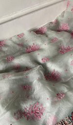 Load image into Gallery viewer, Rose Women's Lakhnavi Handcrafted Pure Organza Chikankari Unstitched Kurta And Dupatta Set- HONC0368733