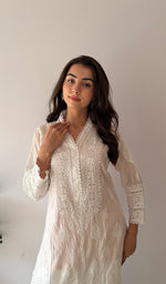 将图像加载到图库查看器中, Women's Lucknowi Handcrafted Mul Chanderi Stitched Chikankari Kurta And Plazzo Set- HONC0378810