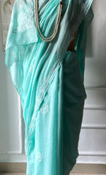 将图像加载到图库查看器中, Women's Lakhnavi Handcrafted Cotton Chikankari Saree - HONC0320896