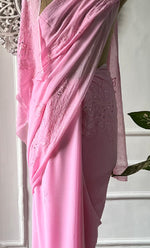 将图像加载到图库查看器中, Women's Lakhnavi Handcrafted Viscose Georgette Chikankari Saree - HONC0317903