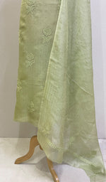 Load image into Gallery viewer, Rose Women's Lakhnavi Handcrafted Pure Organza Chikankari Unstitched Kurta And Dupatta Set - HONC0214222