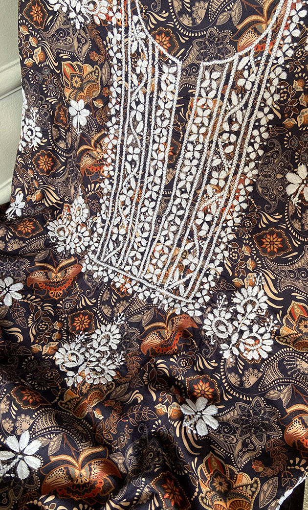 Women's Lakhnavi Handcrafted Cotton Chikankari Unstitched Kurti Fabric - HONC0315325