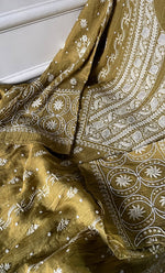 Load image into Gallery viewer, Women's Lucknowi Handcrafted Tissue Chanderi Semi - stitched Chikankari Anarkali Full Set - HONC0322222