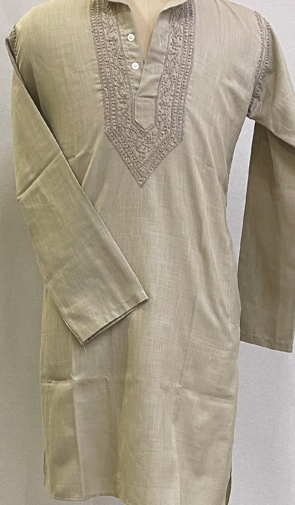 Men's Lucknowi Handcrafted Cotton Chikankari Kurta - HONC0199723