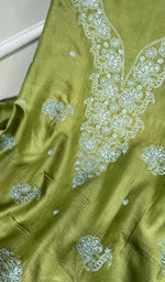 Load image into Gallery viewer, Baseema Women's Lucknowi Handcrafted Chanderi Silk Chikankari Full Suit Material - HONC0119140