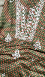Load image into Gallery viewer, Women's Lucknowi Handcrafted Cotton Chikankari Unstitched Kurti Fabric - HONC086727