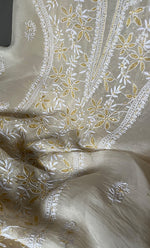 Load image into Gallery viewer, Women's Lakhnavi Handcrafted Pure Organza Chikankari Unstitched Kurta And Dupatta Set- HONC0319581
