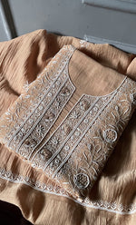 将图像加载到图库查看器中, Mehr Women's Lakhnavi Handcrafted Maheshwari Mul Chanderi Unstitched Kurta And Dupatta Set- HONC0298130