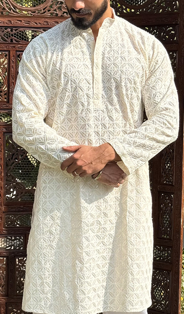 Men's Faux-Georgette Hakoba Kurta - HONC0266683