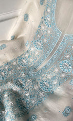 Load image into Gallery viewer, Women's Lakhnavi Handcrafted Pure Organza Chikankari Unstitched Kurta And Dupatta Set- HONC0321293