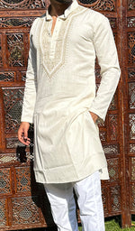 Load image into Gallery viewer, Men's Lucknowi Handcrafted Cotton Chikankari Kurta - HONC0342330