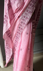 Load image into Gallery viewer, Women's Lakhnavi Handcrafted Tussar Silk Chikankari Saree - HONC0284161