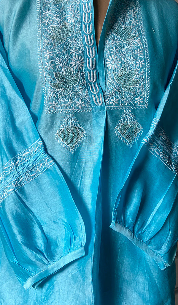 Afifa Women's Lakhnavi Handcrafted Chanderi Silk Chikankari Top And Pant Set - HONC0271700