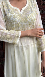 将图像加载到图库查看器中, Humaira Women's Lakhanvi Handcrafted Faux-Georgette Chikankari Dress - HONC05080
