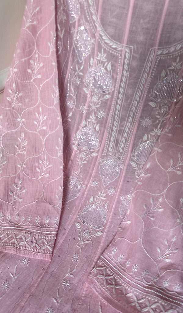 Laiba Women's Lakhnavi Handcrafted Mul Chanderi Semi - Stitched Anarkali And Dupatta Set - HONC0275206