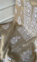 Load image into Gallery viewer, Women's Lakhnavi Handcrafted Tissue Chanderi Unstitched Chikankari Kurta And Dupatta Set - HONC0273276