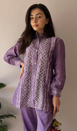 将图像加载到图库查看器中, Sarah Women's Lakhnavi Handcrafted Chanderi Silk Chikankari Top And Pant Set - HONC0343880