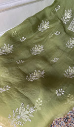 Load image into Gallery viewer, Women's Lakhnavi Handcrafted Pure Organza Chikankari Unstitched Kurta Dupatta Set- HONC0359089