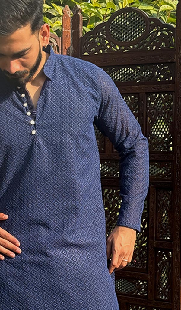 Men's Faux-Georgette Hakoba Kurta - HONC0322895