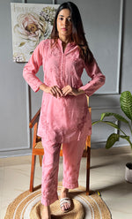 Load image into Gallery viewer, Rashida Women's Lakhnavi Handcrafted Muslin Chikankari Kurta And Pant Set - HONC0300557