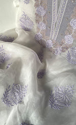 Load image into Gallery viewer, Mehnaj  Women's Lakhnavi Handcrafted Pure Organza Chikankari Unstitched Kurta And Dupatta Set- HONC0316109