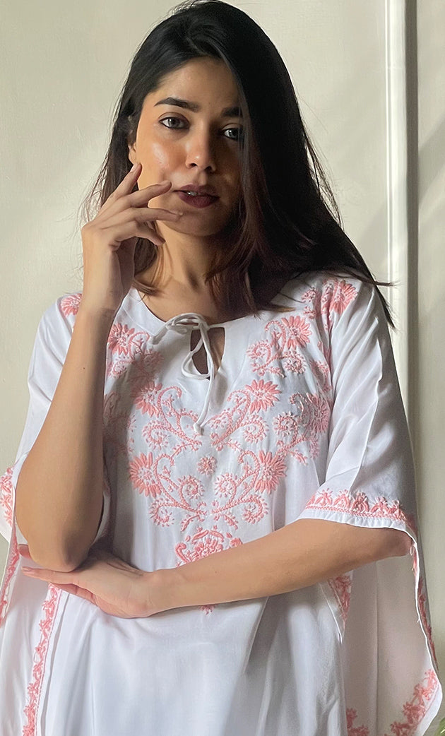 Women's Lucknowi Handcrafted Cotton Chikankari Kaftan - HONC0297349