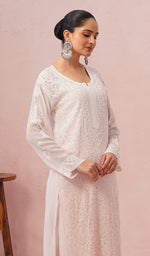 将图像加载到图库查看器中, Women's Lakhnavi Handcrafted Viscose Georgette Chikankari Kurti - HONC0468462