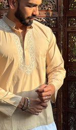 Load image into Gallery viewer, Men's Lucknowi Handcrafted Cotton Chikankari Short Kurta - HONC0121092