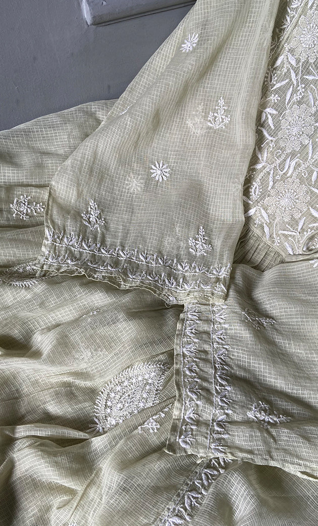 Sehmat Women's Lakhnavi Handcrafted Kota Cotton Semi - Stitched Angrakha And Dupatta Set- HONC0307361