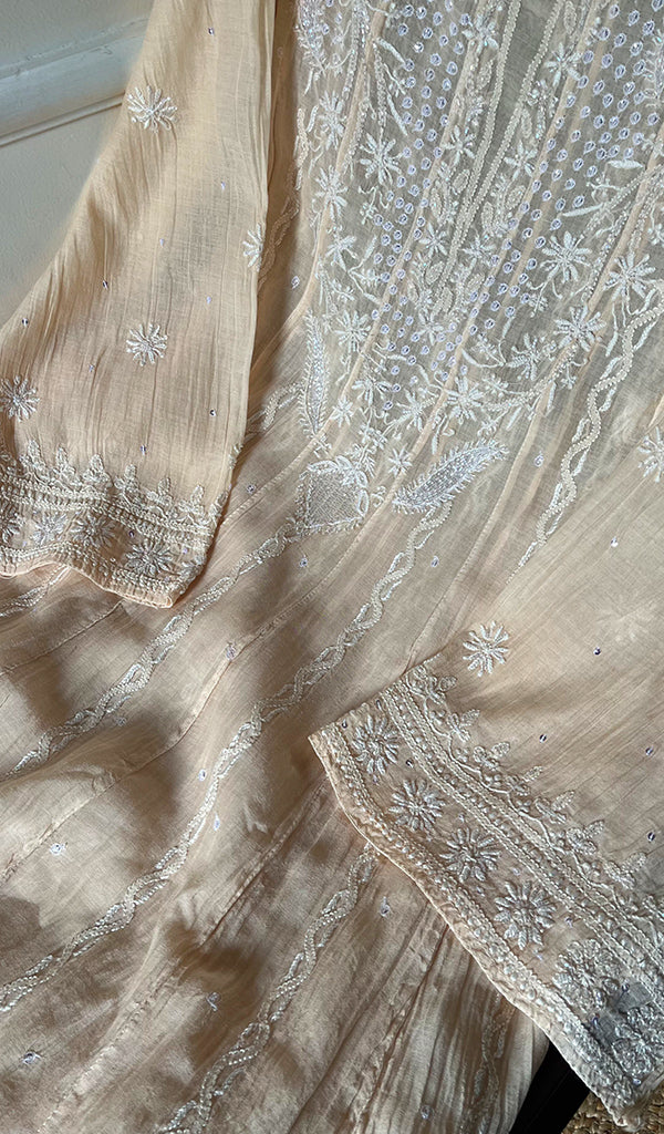 Laiba Women's Lakhnavi Handcrafted Mul Chanderi Semi - Stitched Anarkali And Dupatta Set  - HONC0288587