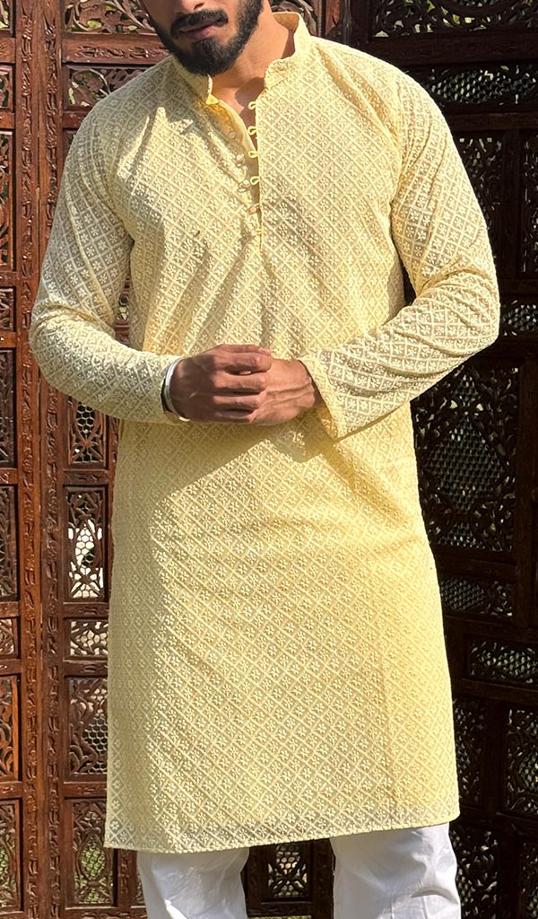 Men's Faux-Georgette Hakoba Kurta - HONC0261808