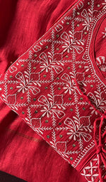 Load image into Gallery viewer, Women's Lakhnavi Handcrafted Mul Chanderi Chikankari Semi - Stitched Kurta Dupatta Set - HONC0178530