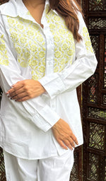 将图像加载到图库查看器中, Women's Lakhnavi Handcrafted Cotton Chikankari Top And Pant Set - HONC0267506