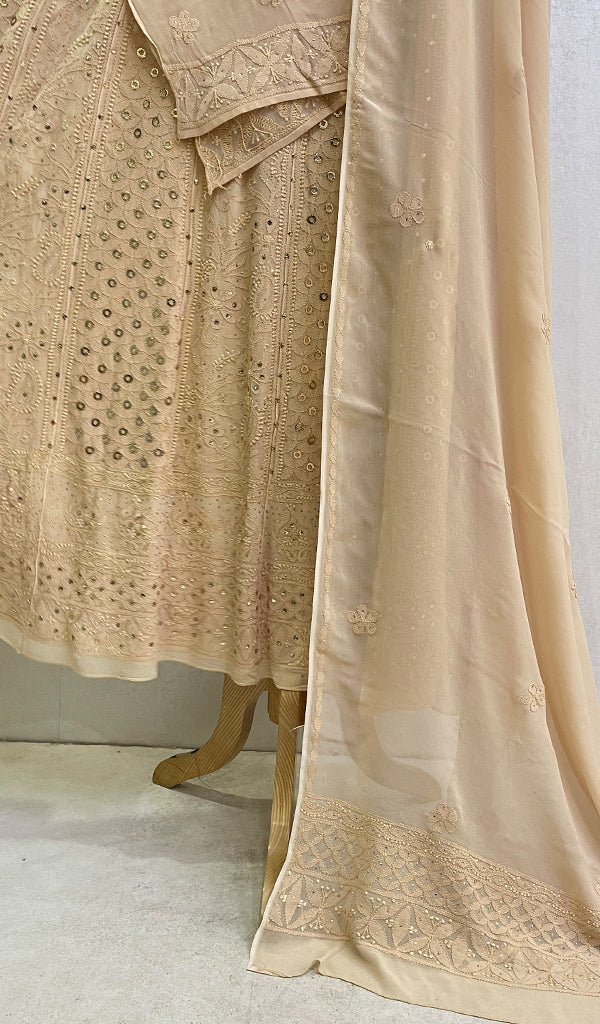 Women's Lucknowi Handcrafted Viscose Georgette Chikankari Anarkali Full Set- HONC0127389