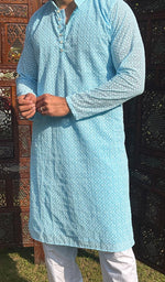Load image into Gallery viewer, Men's Faux-Georgette Hakoba Kurta - HONC0266677