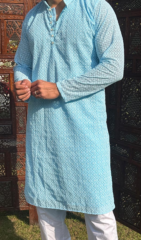 Men's Faux-Georgette Hakoba Kurta - HONC0266677