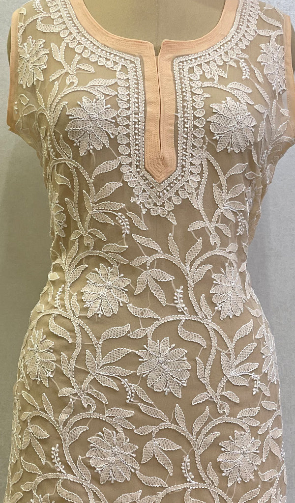 Women's Lucknowi Handcrafted Faux-Georgette Chikankari Top- HONC0140438