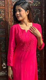 将图像加载到图库查看器中, Women's Lucknowi Handcrafted Modal Cotton Chikankari Kurti - HONC0232280