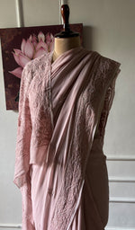 Load image into Gallery viewer, Women's Lakhnavi Handcrafted Viscose Georgette Chikankari Saree - HONC0337527